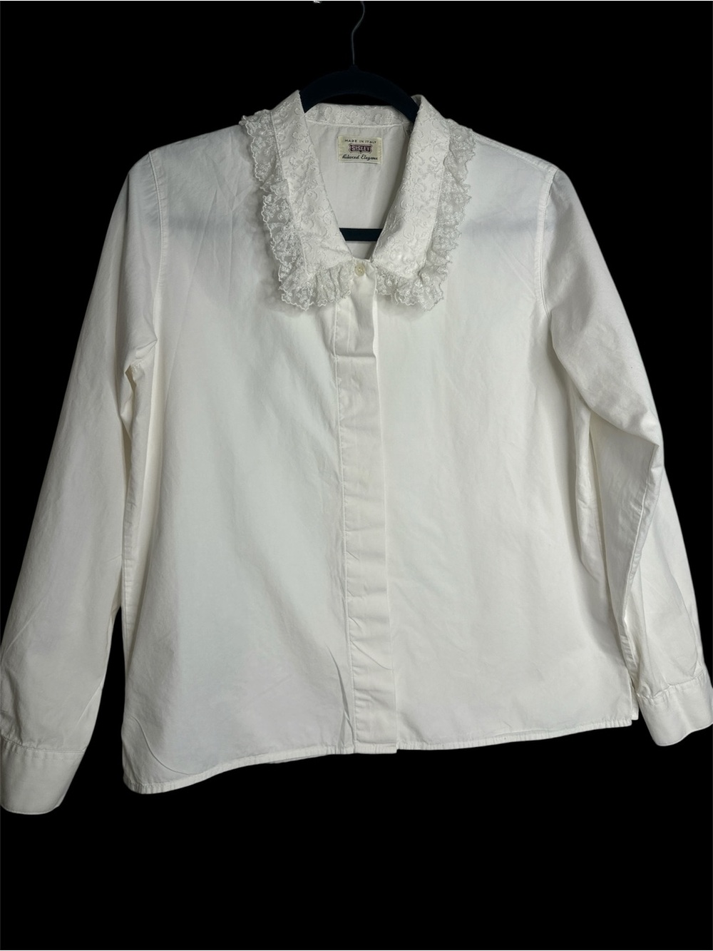Sisley White Lace-Trim Button-Down Shirt